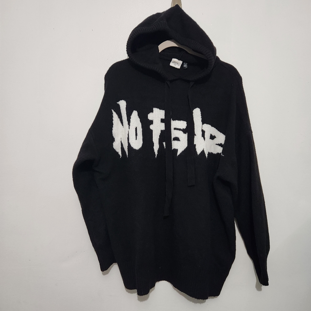 No Fear x H&M Oversized Hooded Sweater Small Dolman Sleeve Black White Skater